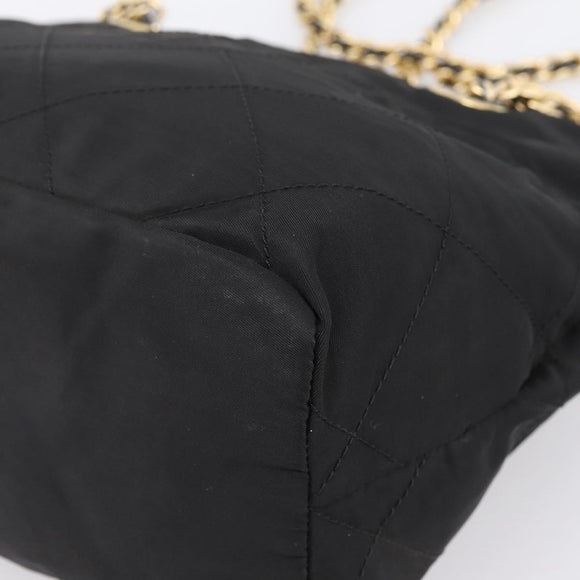 PRADA Chain Shoulder Bag Nylon Black Gold Tone Auth 202186A