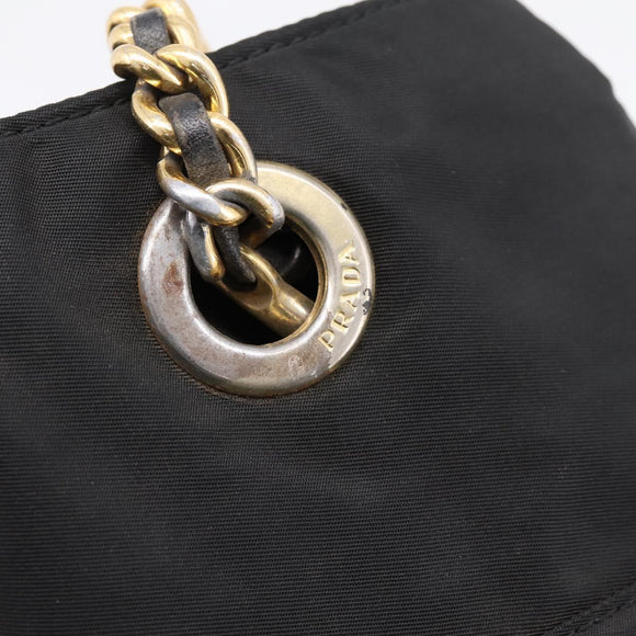 PRADA Chain Shoulder Bag Nylon Black Gold Tone Auth 202186A