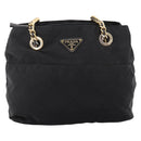 PRADA Chain Shoulder Bag Nylon Black Gold Tone Auth 202186A-13