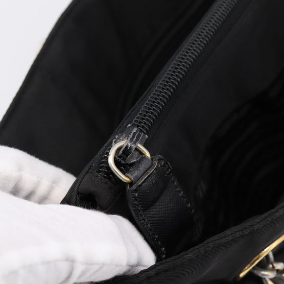 PRADA Chain Shoulder Bag Nylon Black Gold Tone Auth 202186A