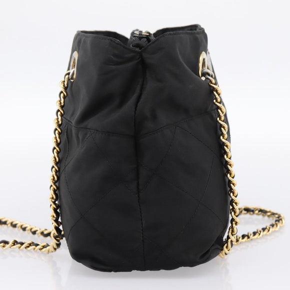 PRADA Chain Shoulder Bag Nylon Black Gold Tone Auth 202186A