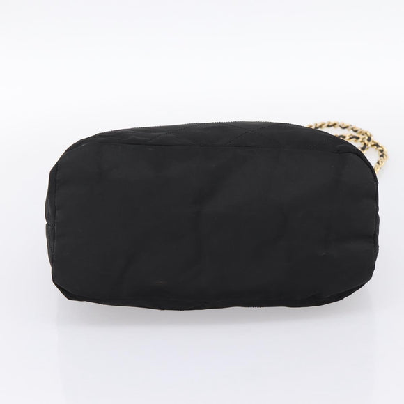 PRADA Chain Shoulder Bag Nylon Black Gold Tone Auth 202186A