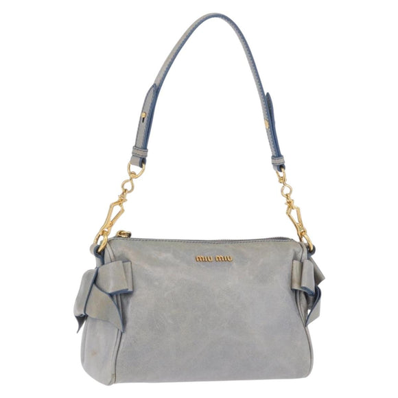 Miu Miu Shoulder Bag Vitellolux Light Blue Gold Auth 202191M