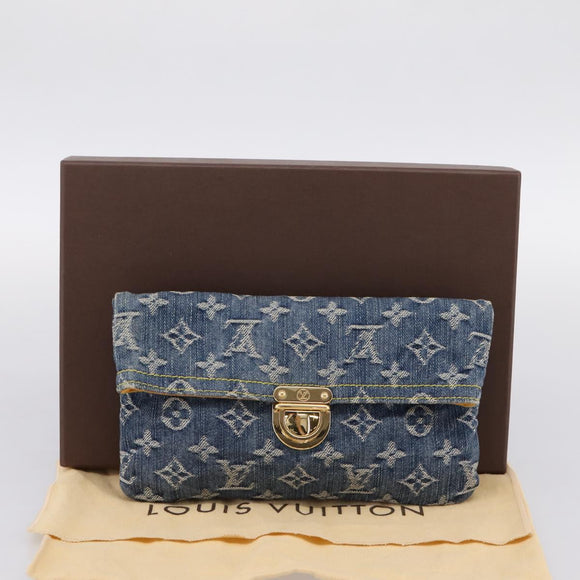 LOUIS VUITTON Monogram Denim Pochette Plat Clutch Bag Blue M95007 Auth 202197V