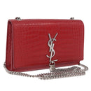 SAINT LAURENT Chain Kate Shoulder Bag Leather Red Silver Auth 202203V-1