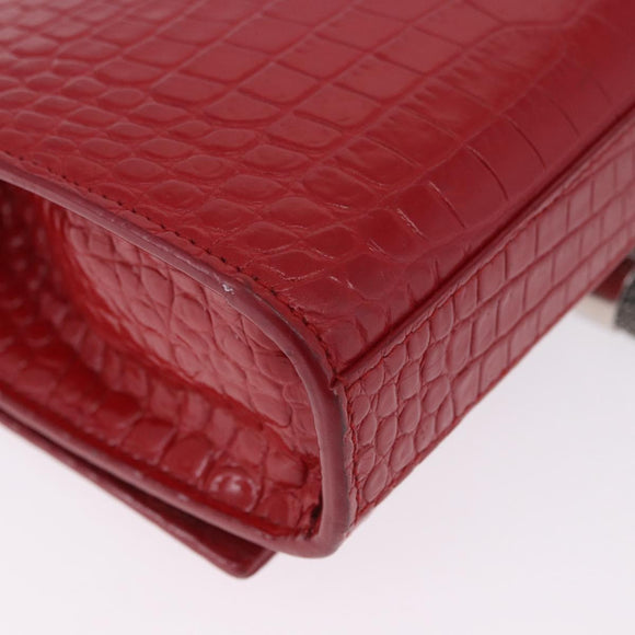 SAINT LAURENT Chain Kate Shoulder Bag Leather Red Silver Auth 202203V