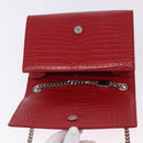 SAINT LAURENT Chain Kate Shoulder Bag Leather Red Silver Auth 202203V-20