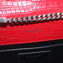 SAINT LAURENT Chain Kate Shoulder Bag Leather Red Silver Auth 202203V-21