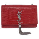 SAINT LAURENT Chain Kate Shoulder Bag Leather Red Silver Auth 202203V-13