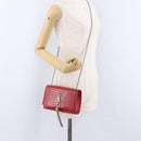 SAINT LAURENT Chain Kate Shoulder Bag Leather Red Silver Auth 202203V-26