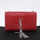 SAINT LAURENT Chain Kate Shoulder Bag Leather Red Silver Auth 202203V-12