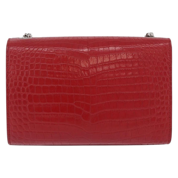 SAINT LAURENT Chain Kate Shoulder Bag Leather Red Silver Auth 202203V