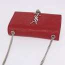 SAINT LAURENT Chain Kate Shoulder Bag Leather Red Silver Auth 202203V-7