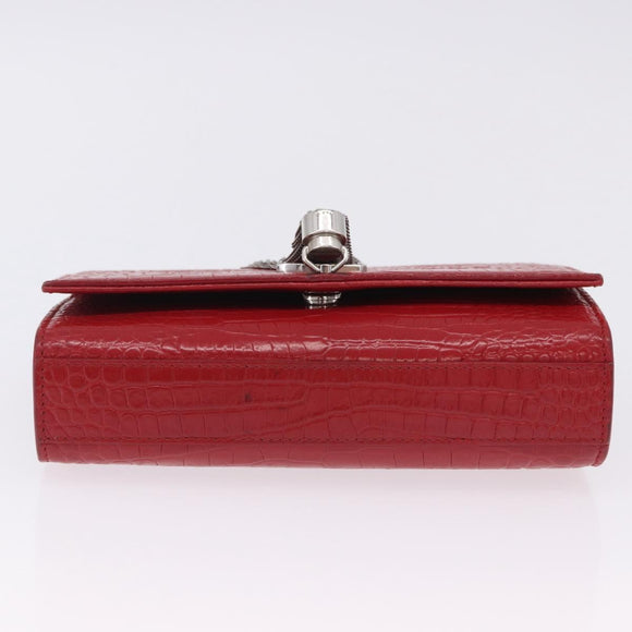 SAINT LAURENT Chain Kate Shoulder Bag Leather Red Silver Auth 202203V
