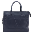 VALENTINO Hand Bag Leather 2way Navy Gold Auth 202206V-13