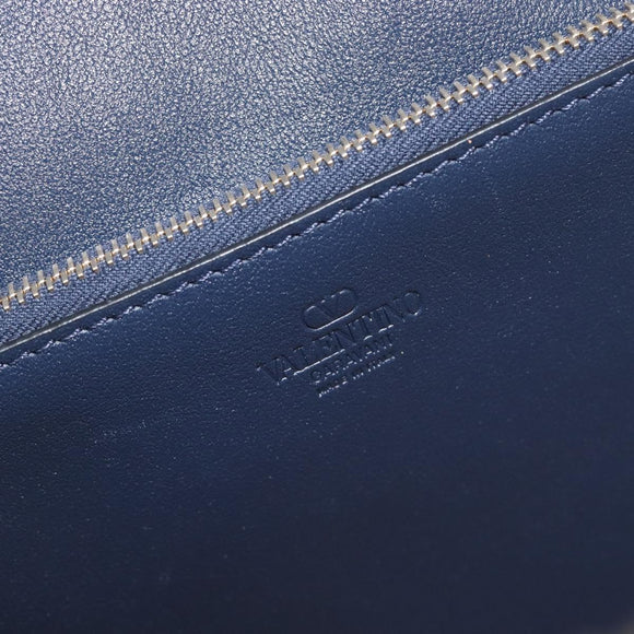 VALENTINO Hand Bag Leather 2way Navy Gold Auth 202206V