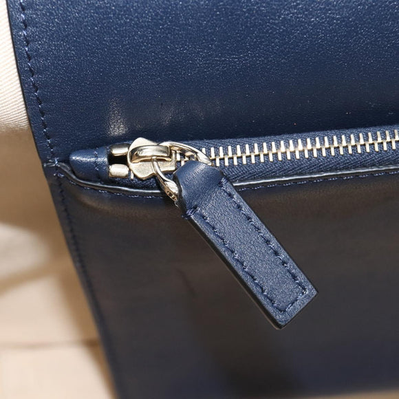 VALENTINO Hand Bag Leather 2way Navy Gold Auth 202206V