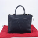 VALENTINO Hand Bag Leather 2way Navy Gold Auth 202206V-12