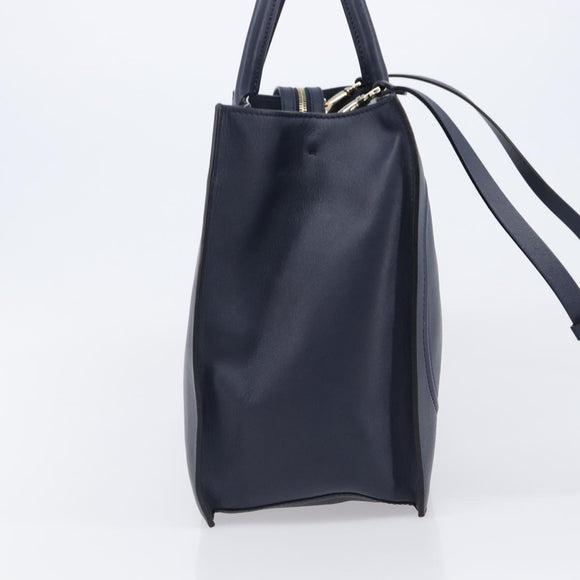 VALENTINO Hand Bag Leather 2way Navy Gold Auth 202206V