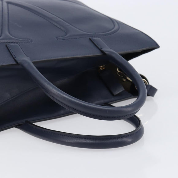 VALENTINO Hand Bag Leather 2way Navy Gold Auth 202206V