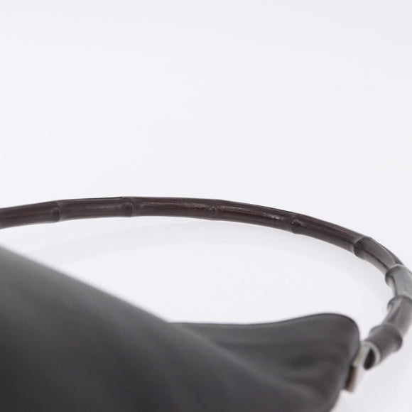 GUCCI Bamboo Shoulder Bag Leather Dark Brown Silver 001 3244 Auth 202214A