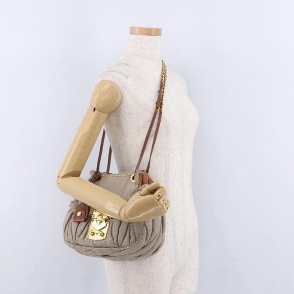 Miu Miu Matelasse Chain Shoulder Bag Canvas Beige Gold Auth 202216V
