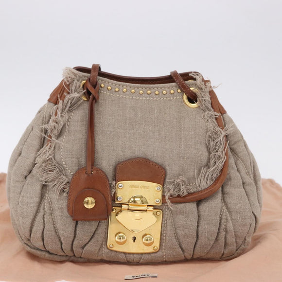 Miu Miu Matelasse Chain Shoulder Bag Canvas Beige Gold Auth 202216V