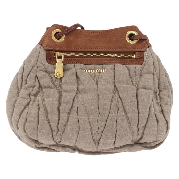 Miu Miu Matelasse Chain Shoulder Bag Canvas Beige Gold Auth 202216V