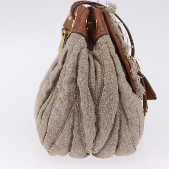 Miu Miu Matelasse Chain Shoulder Bag Canvas Beige Gold Auth 202216V