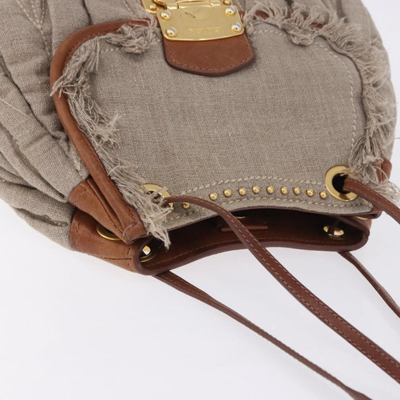 Miu Miu Matelasse Chain Shoulder Bag Canvas Beige Gold Auth 202216V