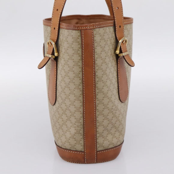 CELINE Macadam Tote Bag PVC Leather Beige Gold Tone Auth 202219