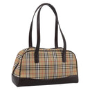 BURBERRY Nova Check Shoulder Bag Canvas Beige Gold Tone Auth 202220A-1