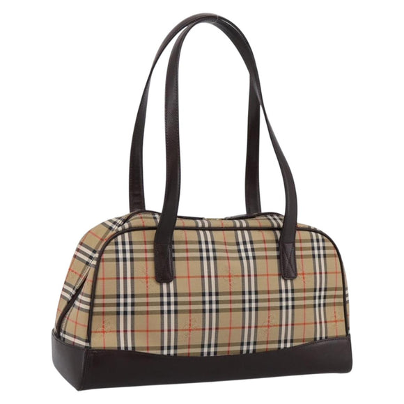 BURBERRY Nova Check Shoulder Bag Canvas Beige Gold Tone Auth 202220A