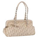 Christian Dior Romantic Chain Shoulder Bag PVC Leather Beige Silver Auth 202221A-1