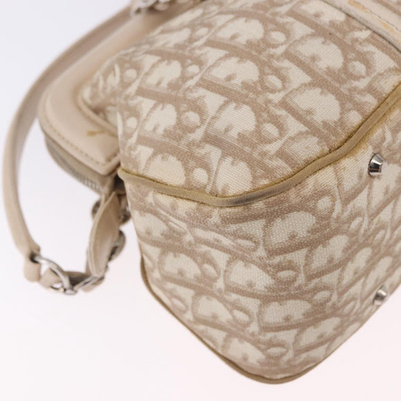 Christian Dior Romantic Chain Shoulder Bag PVC Leather Beige Silver Auth 202221A