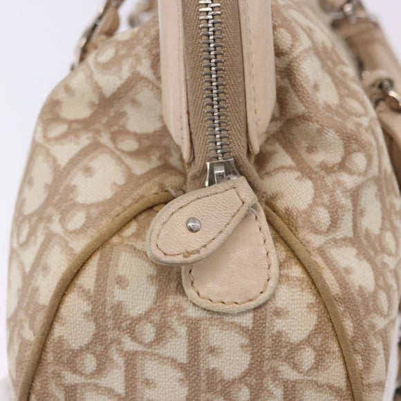 Christian Dior Romantic Chain Shoulder Bag PVC Leather Beige Silver Auth 202221A
