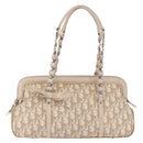 Christian Dior Romantic Chain Shoulder Bag PVC Leather Beige Silver Auth 202221A-13
