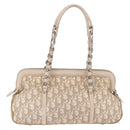 Christian Dior Romantic Chain Shoulder Bag PVC Leather Beige Silver Auth 202221A-2