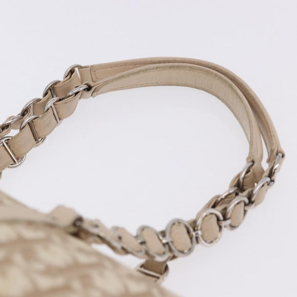 Christian Dior Romantic Chain Shoulder Bag PVC Leather Beige Silver Auth 202221A