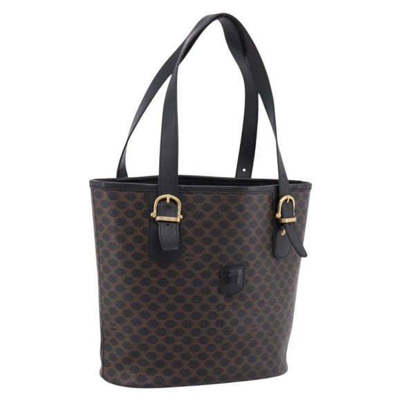 CELINE Macadam Tote Bag PVC Leather Black Gold Tone Auth 202222A