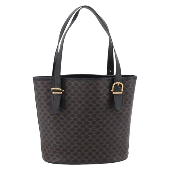 CELINE Macadam Tote Bag PVC Leather Black Gold Tone Auth 202222A