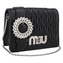 Miu Miu Matelasse Chain Shoulder Bag Leather Black Silver Auth 202224A-1