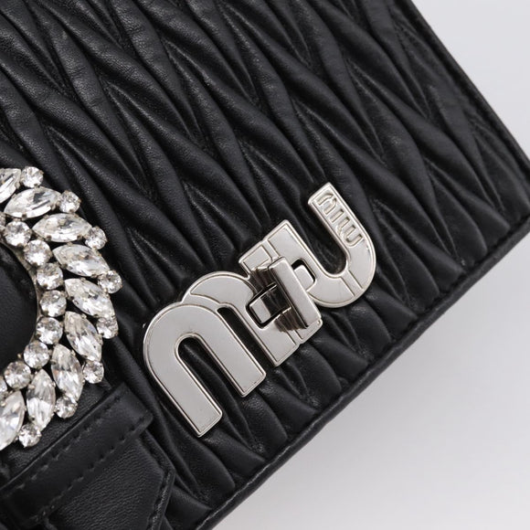 Miu Miu Matelasse Chain Shoulder Bag Leather Black Silver Auth 202224A