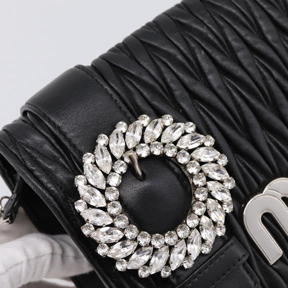 Miu Miu Matelasse Chain Shoulder Bag Leather Black Silver Auth 202224A
