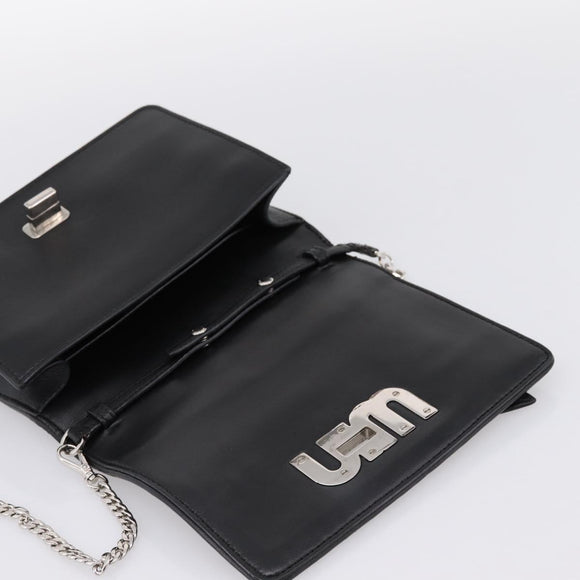 Miu Miu Matelasse Chain Shoulder Bag Leather Black Silver Auth 202224A