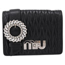 Miu Miu Matelasse Chain Shoulder Bag Leather Black Silver Auth 202224A-13