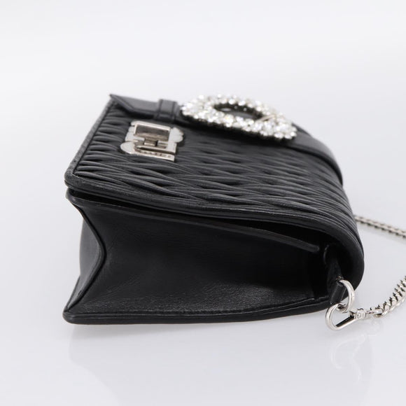 Miu Miu Matelasse Chain Shoulder Bag Leather Black Silver Auth 202224A