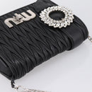 Miu Miu Matelasse Chain Shoulder Bag Leather Black Silver Auth 202224A-6