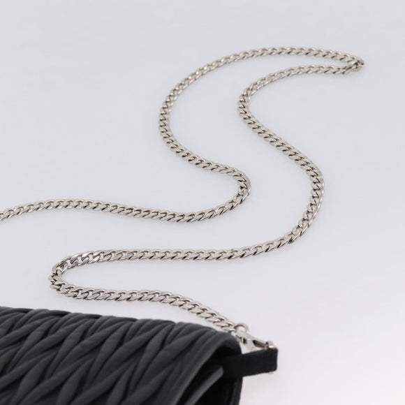 Miu Miu Matelasse Chain Shoulder Bag Leather Black Silver Auth 202224A