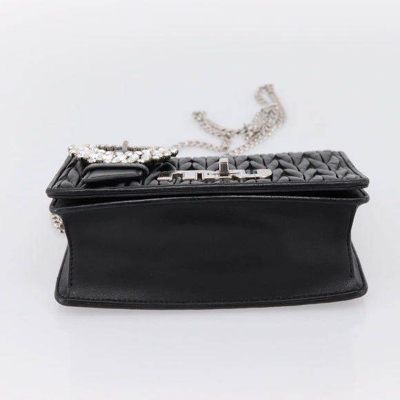 Miu Miu Matelasse Chain Shoulder Bag Leather Black Silver Auth 202224A
